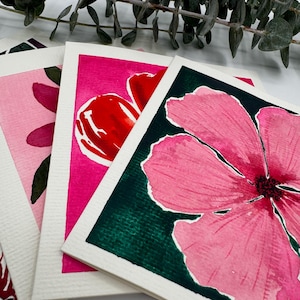 Set of 4 original, hand-painted watercolor greeting cards (blank inside)