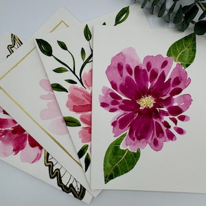 Set of 4 original, hand-painted 5x7 watercolor greeting cards (blank inside)