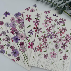 Set of 4 original, hand-painted 5x7 watercolor greeting cards (blank inside)