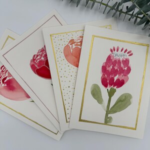 Set of 4 original, hand-painted 5x7 watercolor greeting cards (blank inside)