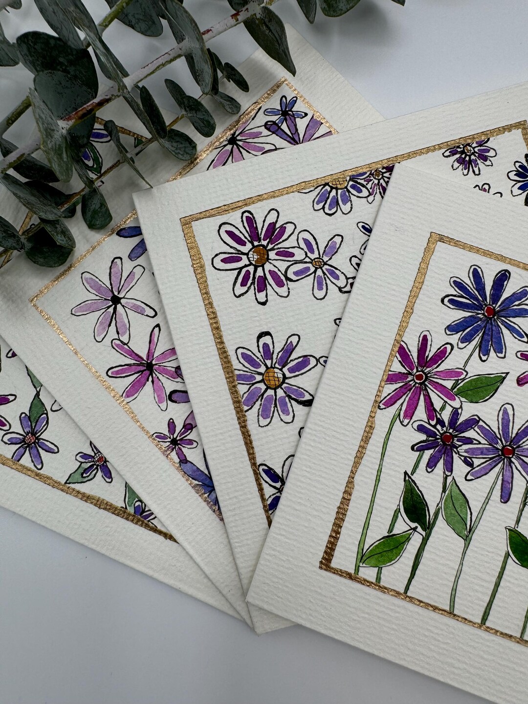 Set of 4 Original, Hand-painted Watercolor Greeting Cards (blank Inside ...