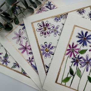 Set of 4 original, hand-painted watercolor greeting cards (blank inside)