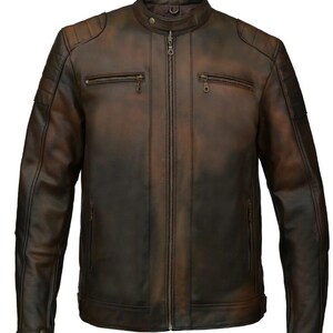Veste en cuir véritable de style vintage | Coupe motard classique | Manteaux faits main pour hommes et femmes