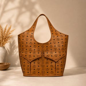 MCM Hobo Tote Bag | Cognac Visetos Large Shoulder Bag |  Spacious Designer Work & Travel Handbag