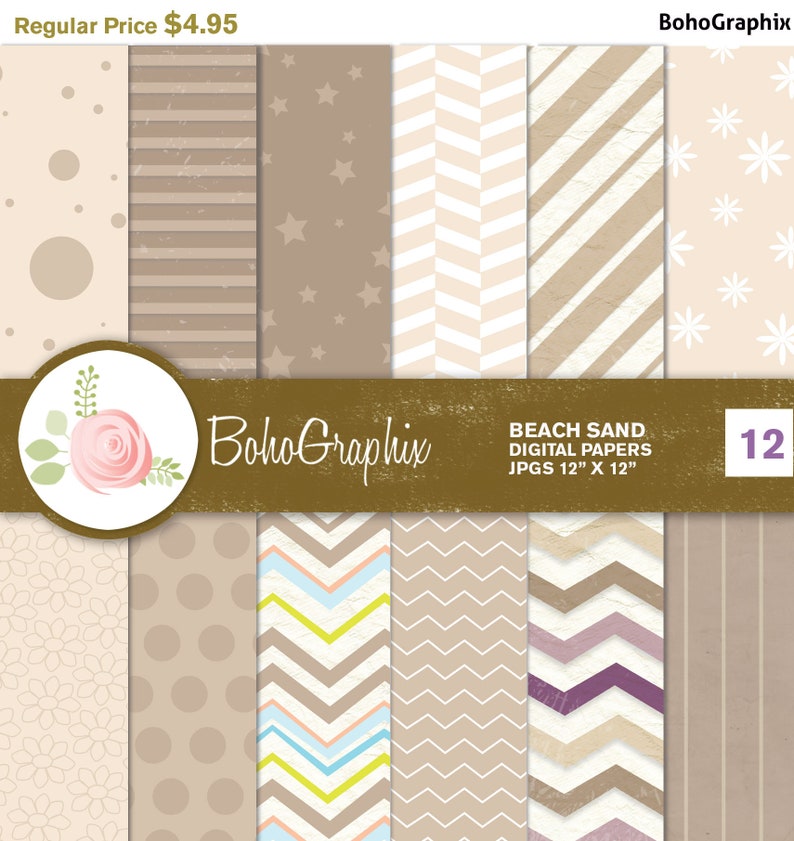 Sandy Beach colors digital paper, commercial use, scrapbook paper, digital download, Commercial use, BDP002 image 1