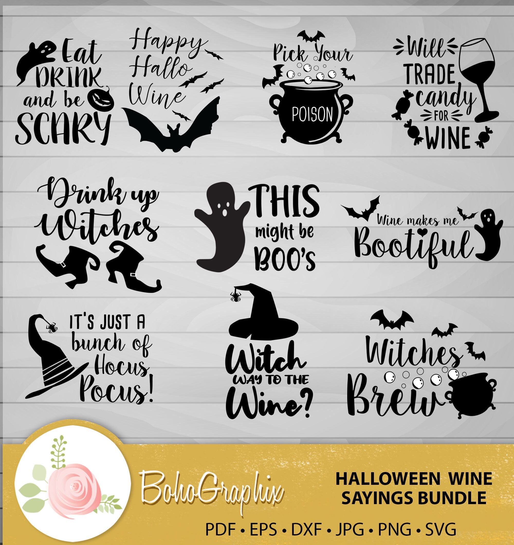 Boo, Halloween Quote Fall Art Autumn Holiday Black & White Simple Modern  Typography Wine Chiller by Lily Deer