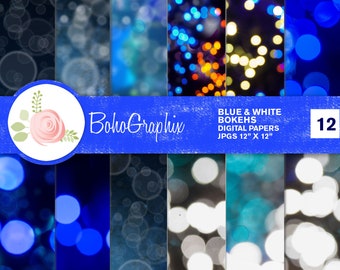 Blue bokeh digital papers, commercial use, scrapbook paper, printable digital download, Commercial use, BDP003