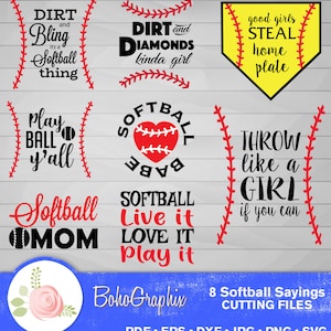Bundle of 8 softball sayings digital files that ready for cutting machines.  SVG, PNG files for crafting.  Crafters Cut file.