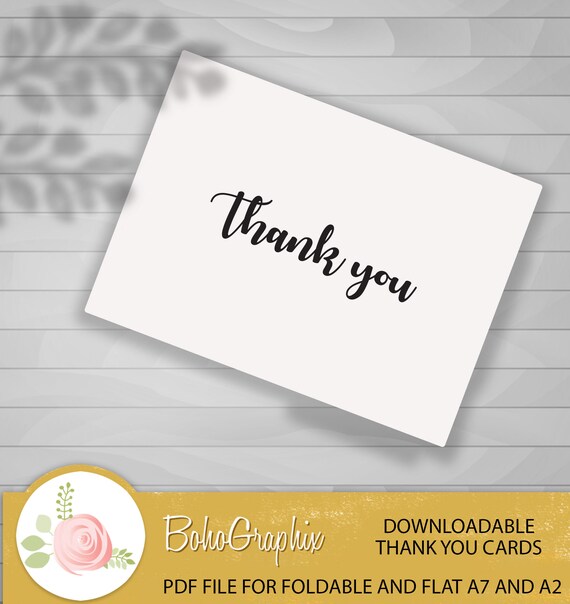 A7 Thank You Cards Printable Thank You Card – Elegant Half Fold Note