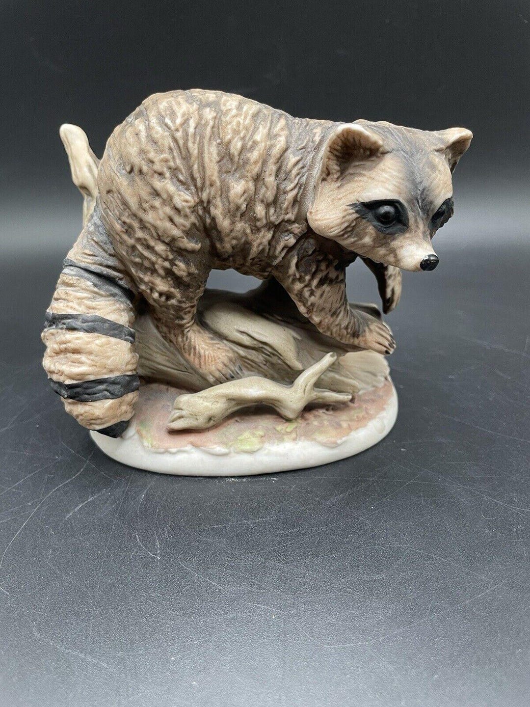 Vtg Homco Home Interiors Raccoon Statue 1423 Ceramic Figurine on Log ...