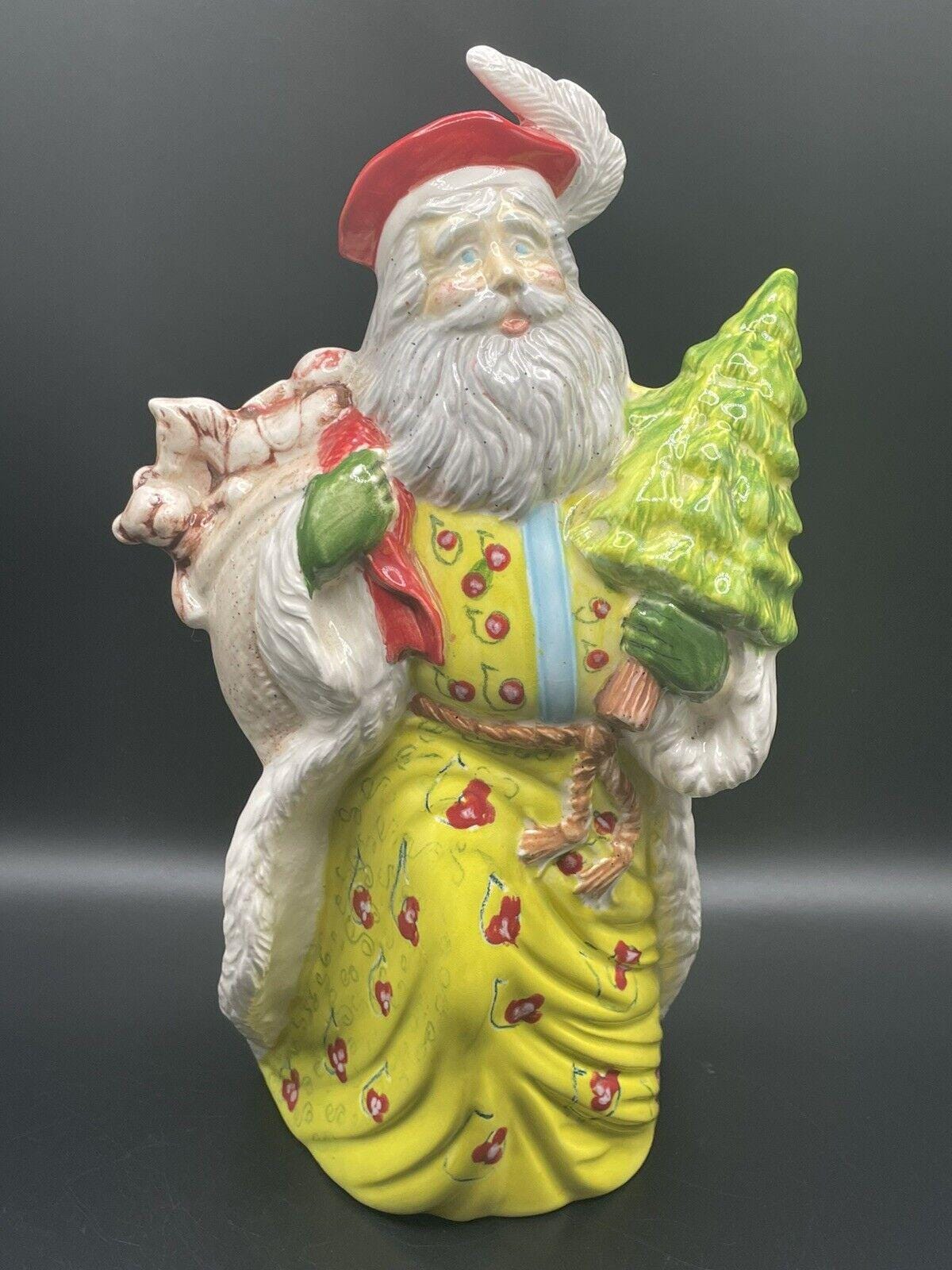 Vintage German Gare Santa With Tree and Sack Of Toys Hand Painted Ceramic Decor
