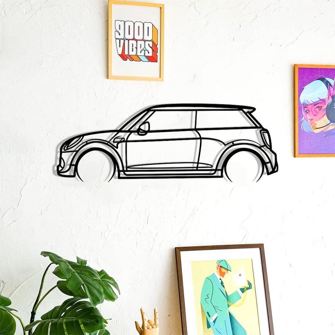 Classic Mini Cooper Silhouette Metal Wall Art Modern Car Decor Home ...