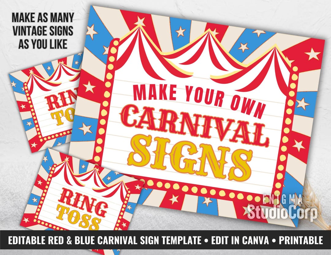 Editable Carnival Sign, Carnival Birthday Sign, Printable Circus Tent ...