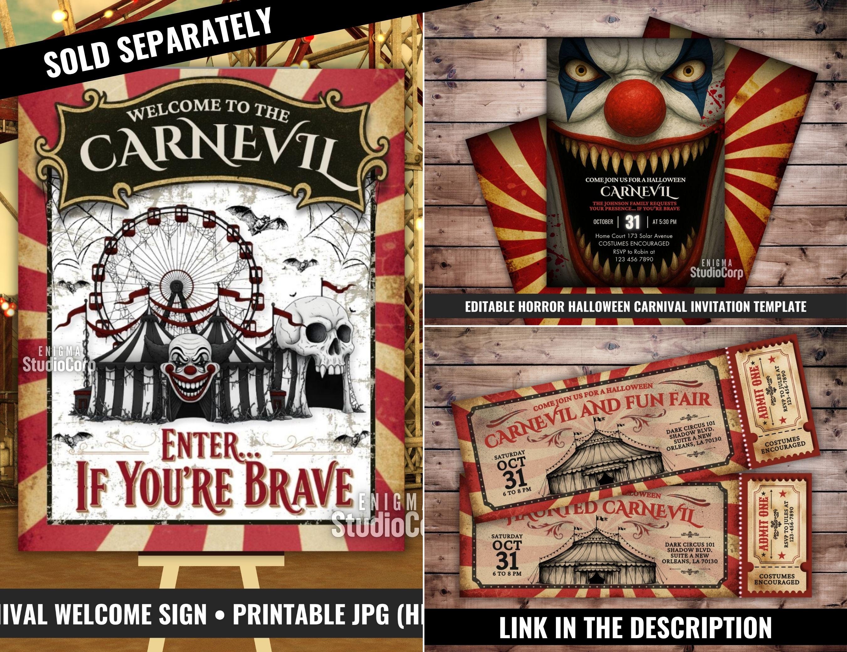 Carnevil Sign Editable Halloween Party Sign Set, Printable Haunted Circus Carnival ...