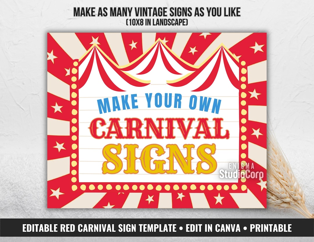 Editable Carnival Sign, Carnival Birthday Sign, Red White Circus Party ...
