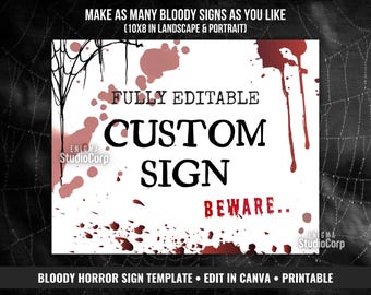 Bloody Halloween Sign, Horror Party Sign, Gothic Halloween Decor, Scary Bloody Sign, Adult Halloween Party, Editable Creepy Sign Template