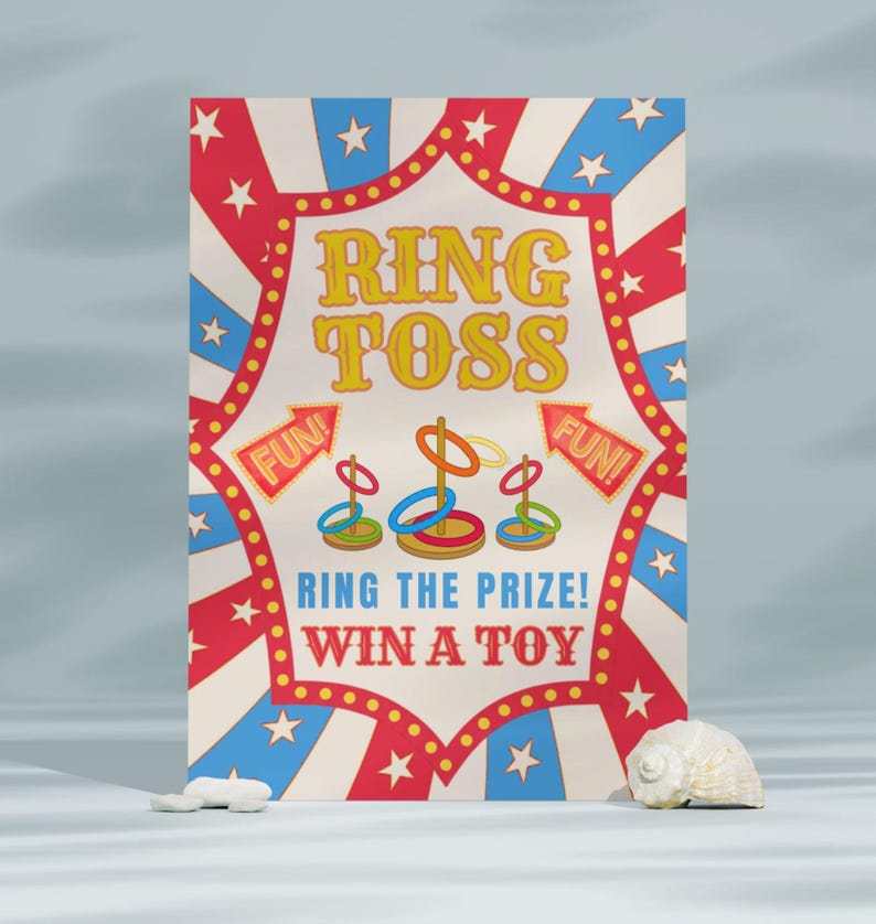 Throw Ring Sign Editable Carnival Signs Bundle, Carnival Birthday Sign, Red Blue Circus ...