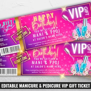 VIP-cadeaubon manicure pedicure, verrassingsticket spa-dag, cadeaubon nagelsalon, afdrukbare mani pedi-coupon, goudroze ticket