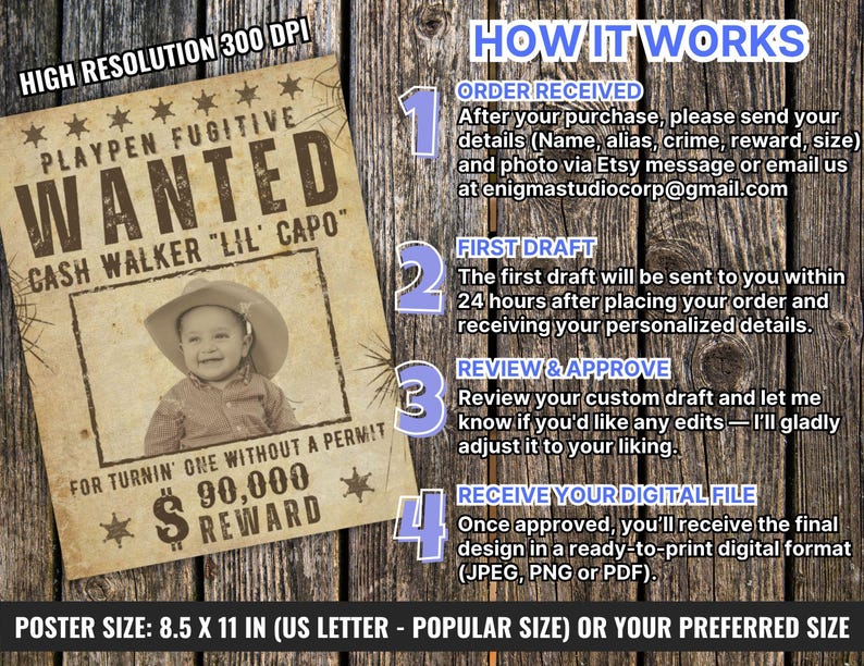 CUSTOM Wanted Poster With Photo, Personalized Wild West Wanted Sign ...