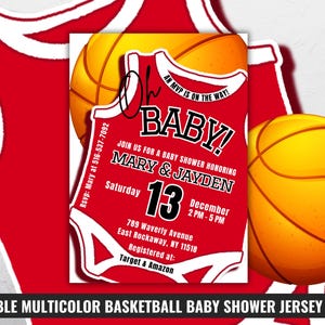 Editable Jump Year Baby Shower Invitation Multicolor, Basketball Jersey MVP Baby Shower Invite, Sneaker Baby Shower, Sports Theme Party Pass