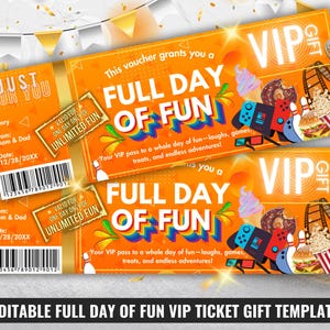 Fun Day VIP Ticket, Ganzer Tag voller Spaß Coupon, Ja Tag Geburtstagsgeschenkgutschein für kleine Mädchen & Jungen, Orange Ja Tag Gutschein für Freunde