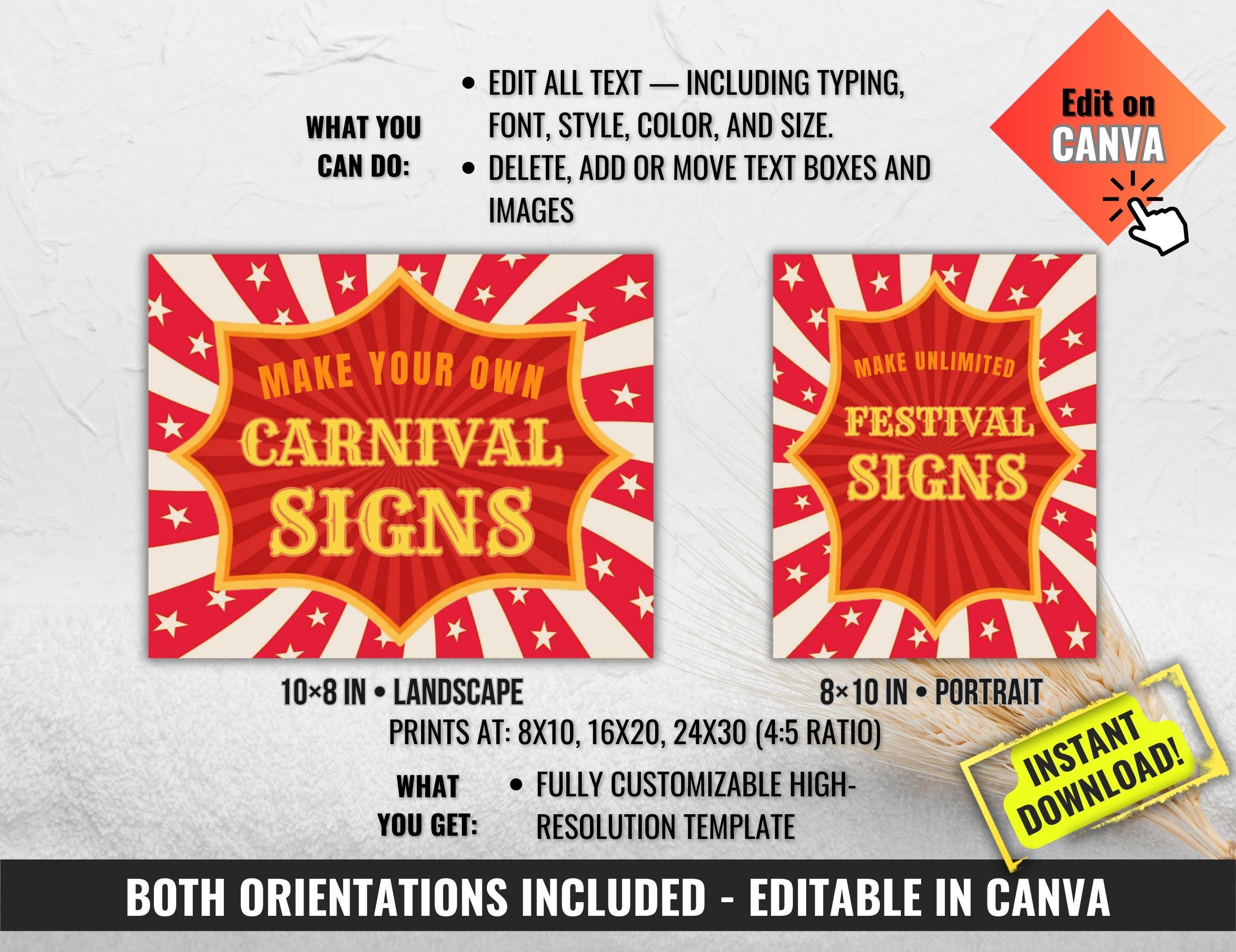 Editable Carnival Sign, Carnival Birthday Sign, Printable Circus Tent ...