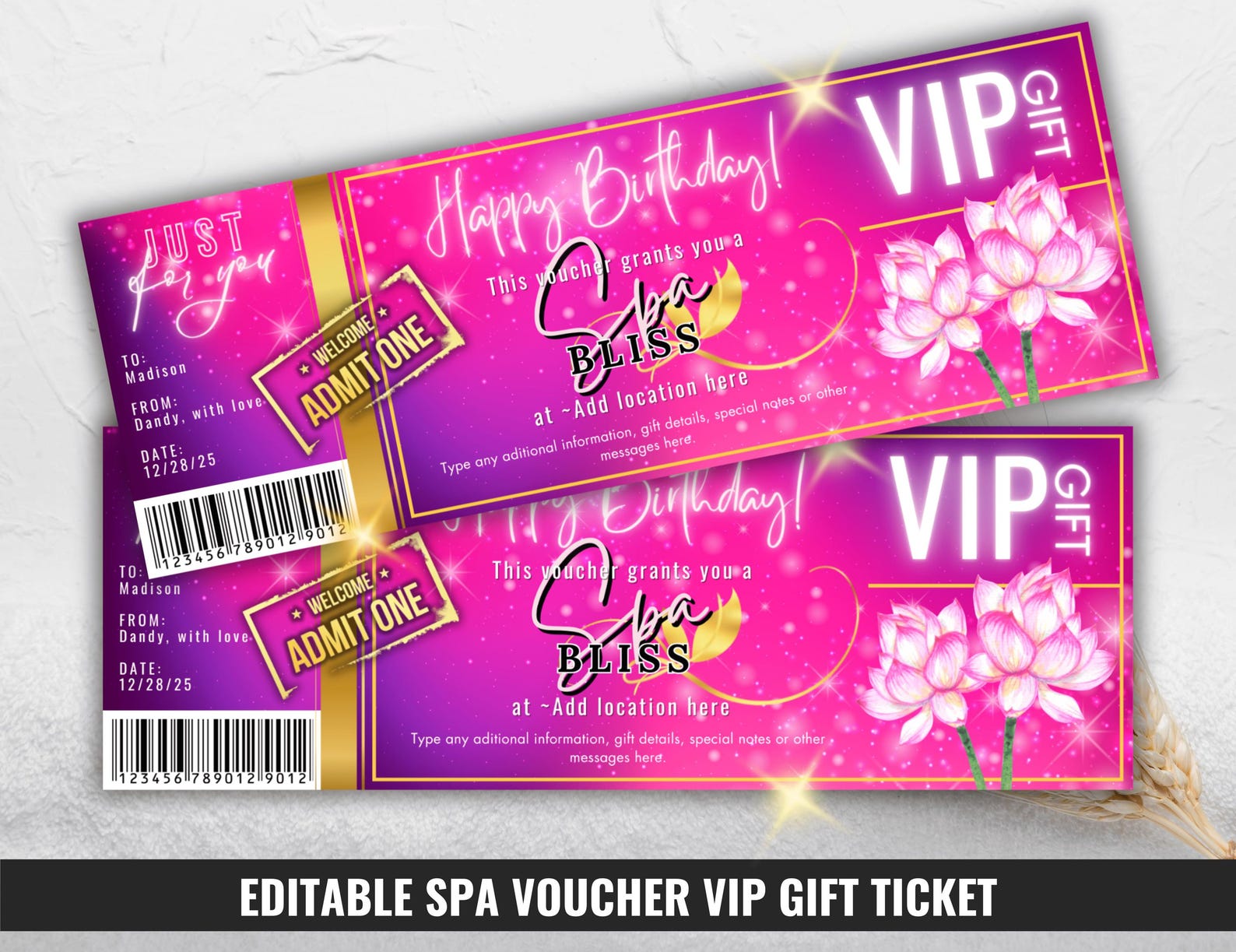 Editable Spa Voucher Ticket VIP Gift, Birthday Spa Surprise, Printable ...