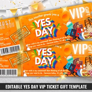 Ja Tag VIP Ticket, Unisex Ja Tag Gutschein, Ja Tag Geburtstagsgeschenkgutschein für kleine Mädchen & Jungen, Spaß Orange Ja Tag Gutschein für Freunde