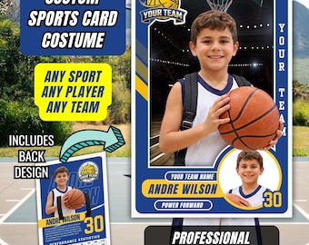 Custom Sports Trading Card Costume, Halloween Costume, Wearable Sports Card, Editable Basketball, Baseball Card, Personalized Costume, DIY