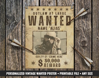 Cartaz de Procurado Personalizado com Foto, Placa de Procurado do Velho Oeste Personalizada, Decoração de Festa de Aniversário com Tema do Oeste, Presente para Adultos/Bebês, Cartaz Rústico Vintage