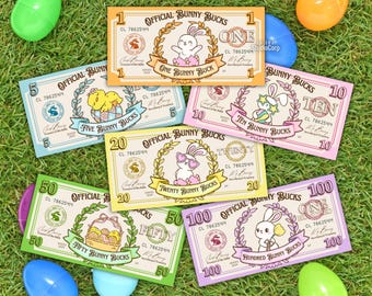 Dinero de Pascua para niños, billetes de Pascua imprimibles, dinero de juguete, recompensas de dinero de conejito, premios para la búsqueda de huevos de Pascua, cupones para la canasta de Pascua