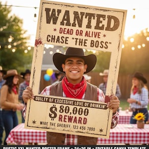Editable Wanted Poster Photo Booth Frame, Wild West Party Decor, Cowboy Birthday Reward Sign, Outlaw Selfie Station, XXL 24x36, Bloody Decor