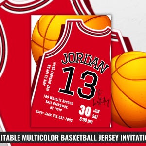 Bearbeitbare Basketball Jersey-Geburtstags-Einladung Mehrfarben, Sportparty-Einladung für Jungen- und Mädchen jeden Alters, Slam Dunk-Geburtstagskarte, MVP-Pass