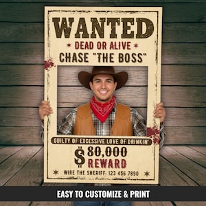 Editable Wanted Poster Photo Booth Frame, Wild West Party Decor, Cowboy ...