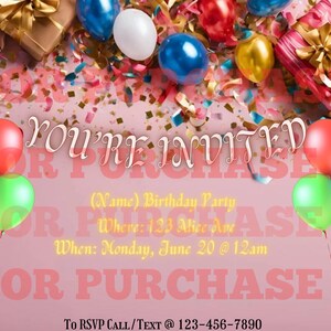 KIDS/GIRL BIRTHDAY Invitation (Template) Can Be Edited For Personal Use