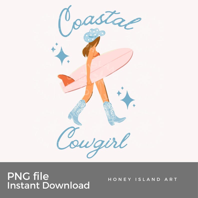 Coastal Cowgirl Digital Download Pink and Blue PNG Instant Download Transparent Background File