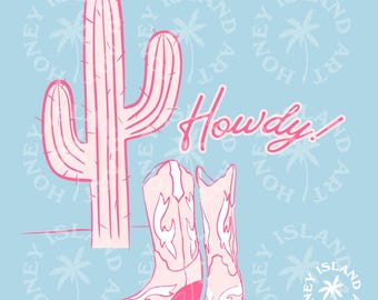 Howdy Cowgirl Pink Boots Cactus SVG PNG Instant Download Transparent Background File, Digital Download