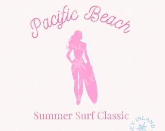 Pacific Beach Surfer Girl PNG: Summer Surf Classic (Digital Download)