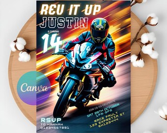Motorbike Birthday Invitation Template: Editable Motorcycle Invite (Digital Download)