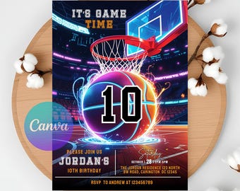 Basketball Birthday Invitation Template: Rookie of the Year Party (Digital Download 5x7" PDF