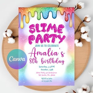 Convite de aniversário de Slime Convite para festa de aniversário de Slime, Cartão de aniversário de Slime