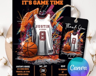 Basketball Birthday Invitation, Any Age Jersey, Editable Template, Printable Birthday Card, Instant Download