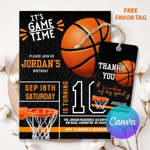 Editable Basketball Birthday Invitation, Sports Party Theme Invitations, Sports Theme, Kids Birthday Party, Editable Canva LA007