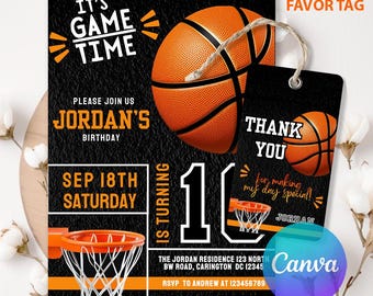 Editable Basketball Birthday Invitation, Sports Party Theme Invitations, Sports Theme, Kids Birthday Party, Editable Canva LA007