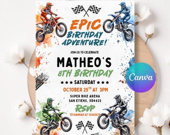 Dirt Bike Birthday Invitation, Mountain Bike Party Invite, Editable Boy Sports Digital Template, BMX Printable LA838