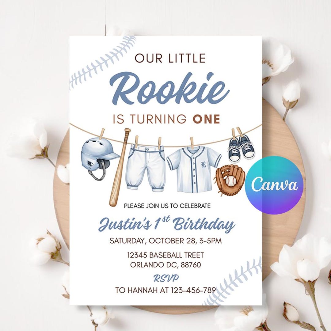 Editable Rookie of the Year Birthday Invitation, Boy Sports First ...