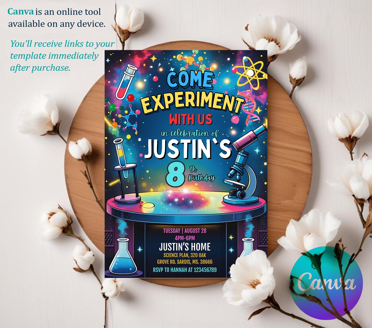 Mad Science Birthday Invitation: Neon Lab Party Template (instant ...