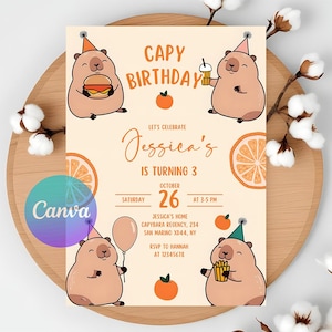 Capybara Einladung, Capybara Geburtstagskarte, Capy Geburtstag, Kawaii Capybara, Capybara Geburtstagseinladung, Capybara Geburtstagsdekoration