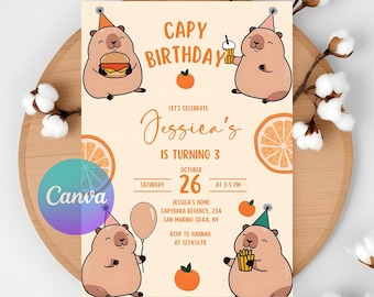 Kawaii Capybara Birthday Invitation: Editable Digital Template