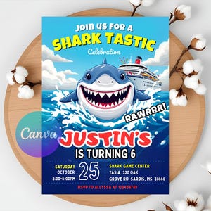 Editable Shark Birthday Invitation Template (Digital Download)